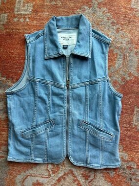 American Eagle Light Blue Denim Zip-Up Vest